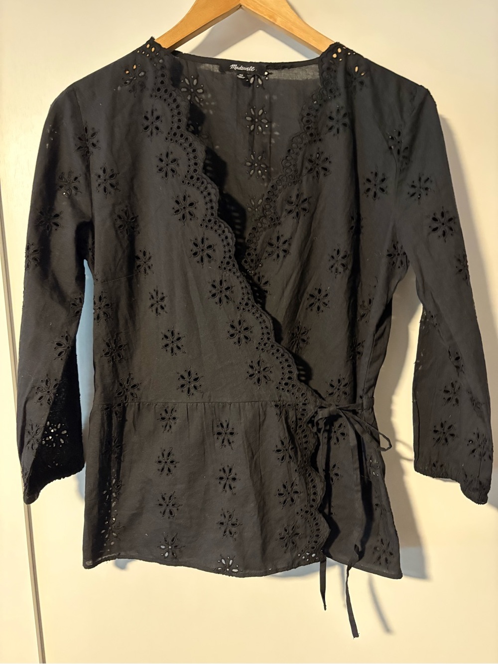Madewell Black Eyelet Wrap Top
